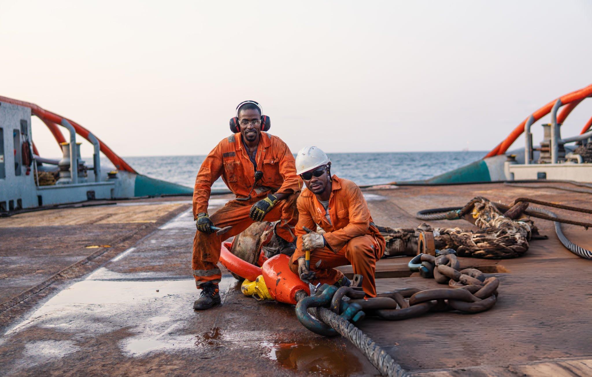 Offshore crew working safely at sea